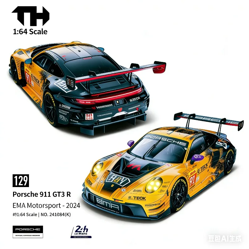 

TH 1:64 911 GT3 R LeMans 24H LMGT3 2024 Модель автомобиля из литого сплава, коллекционная игрушка для мальчиков, декоративный предмет.
