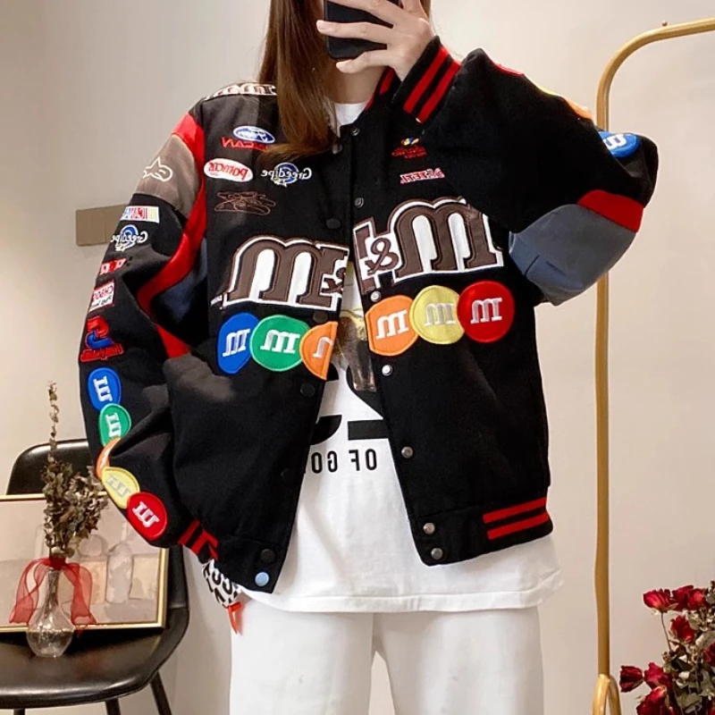 Trendy Baseball Uniform Women Jacket Loose Vintage Coats Embroidery Overcoats Autumn Winter Print Fashison Motorcycle Jacket