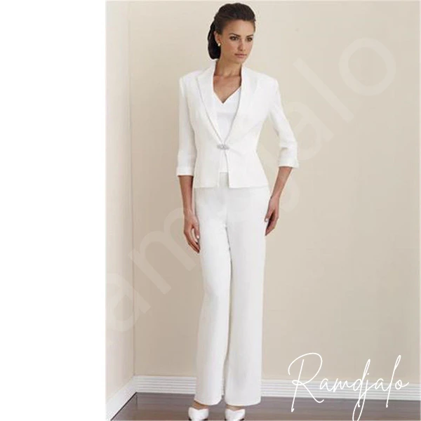 Customized 2-Piece White Pantsuit Set Mother of the Bride/Groom Tailored Jacket Wide-Leg Trousers for Upscale Events Weddings