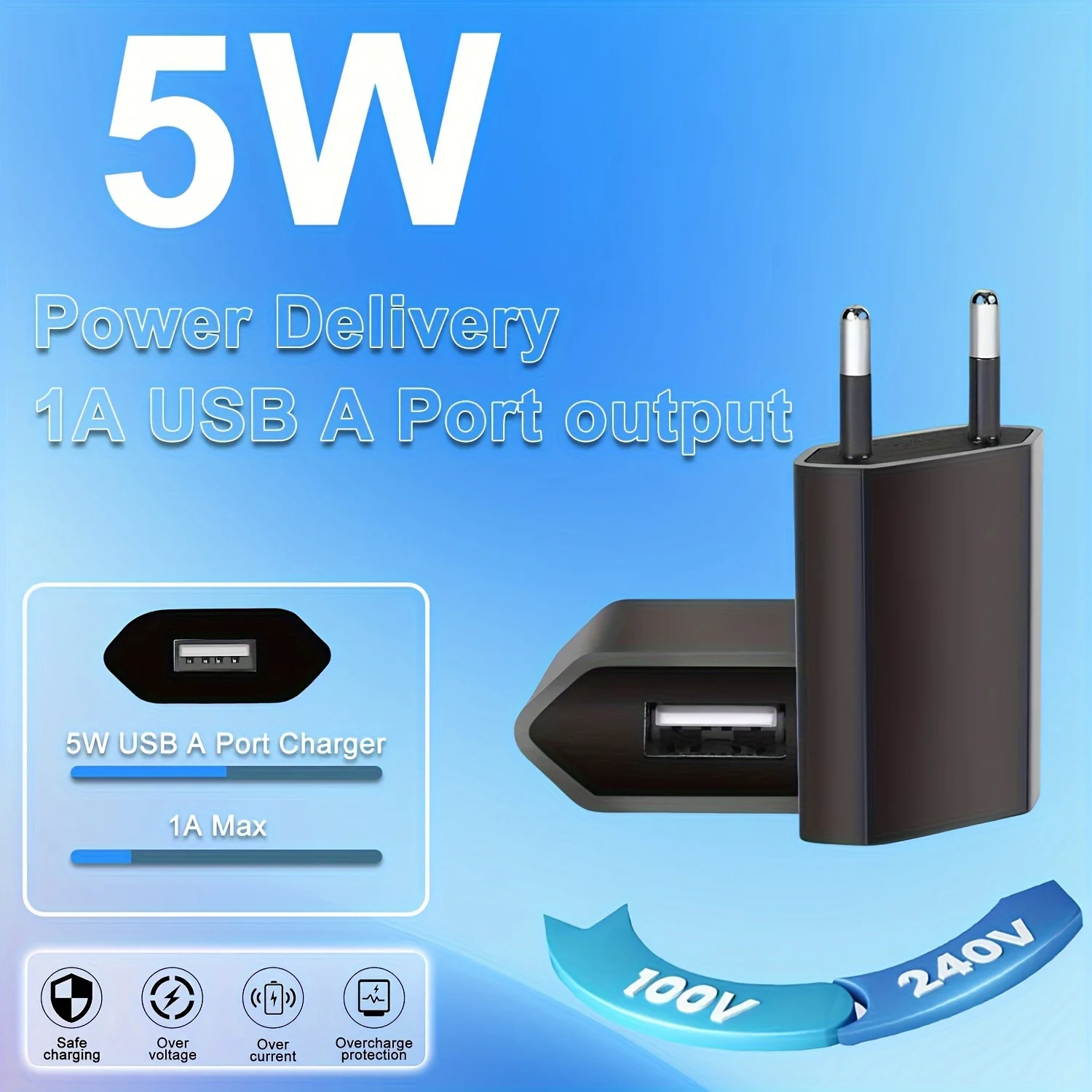 3/5/10 قطعة مصدر الطاقة USB قابس طاقة 5 فولت 1A شاحن السفر جدار شحن شاحن محول الطاقة USB التيار المتناوب الاتحاد الأوروبي التوصيل (أسود) للهاتف