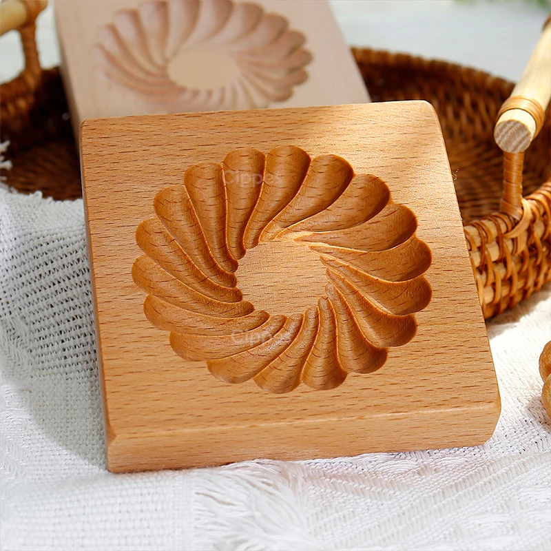 3D Wooden Cookie Cutter Moulds for DIY Baking, Engraved Embossed Biscuit Molds, for Gingerbread Fondant Christmas Baking Molds
