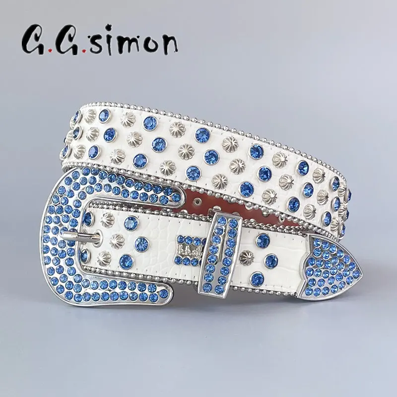 

GGSIMON Punk Rhinestone Belts Luxury Strap Western Cowboy Diamonds Bling Belt Men Y2K Crystal Studded Cinto De Strass For Jeans