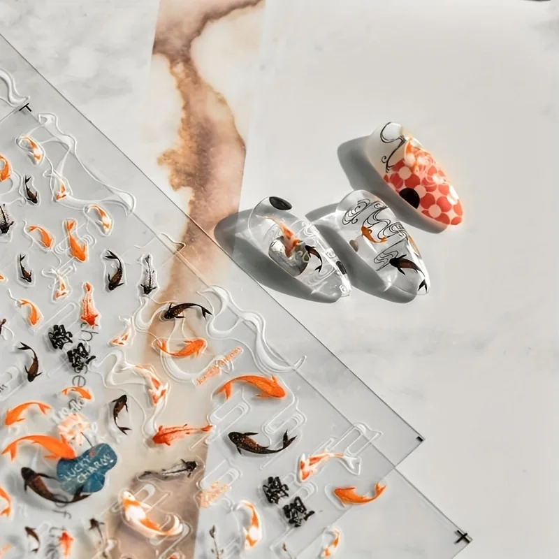 DIY 만화 바다 네일 데칼 도매 다양한 물고기 붉은 잉어 인어 행운의 중국 3D 셀프 접착 네일 아트 스티커 귀여운