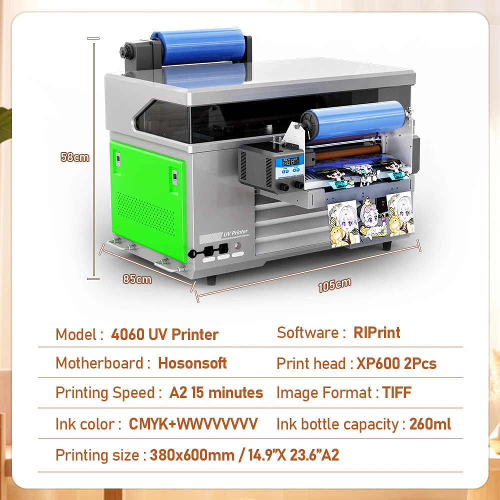 A2 40*60CM UV Printer with Dual XP600 Head UV Flatbed Printer UV Printer White Ink Stir UV DTF Film Roll Printer For Metal Glass