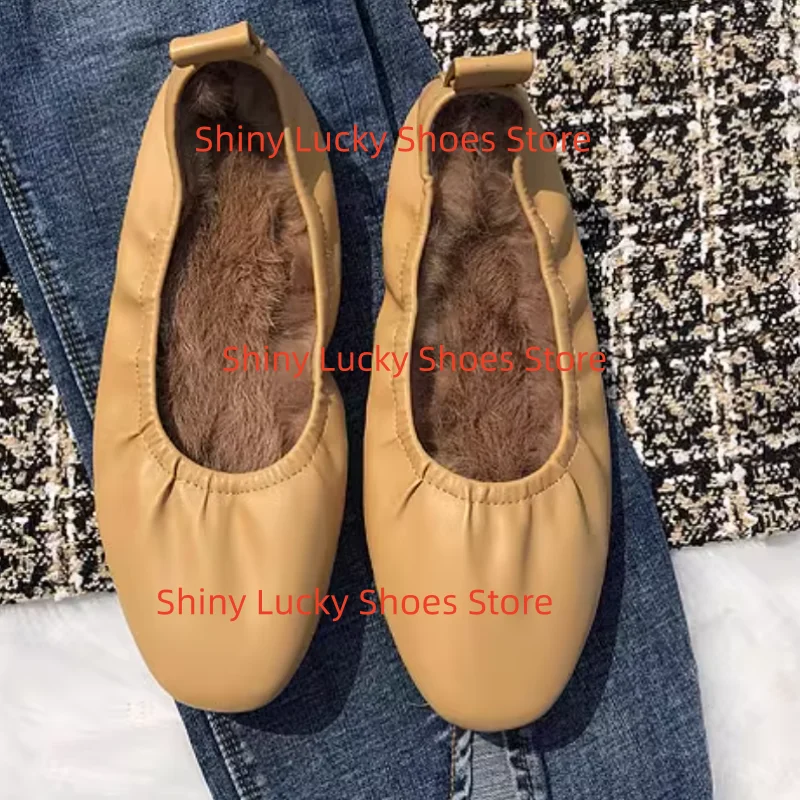 أحذية فرو المنك للنساء أصابع مربعة كعب مسطح مطوي Chassure فام الضحلة الإناث الباليه خطوط الخياطة السيدات بولي Leather الجلود
