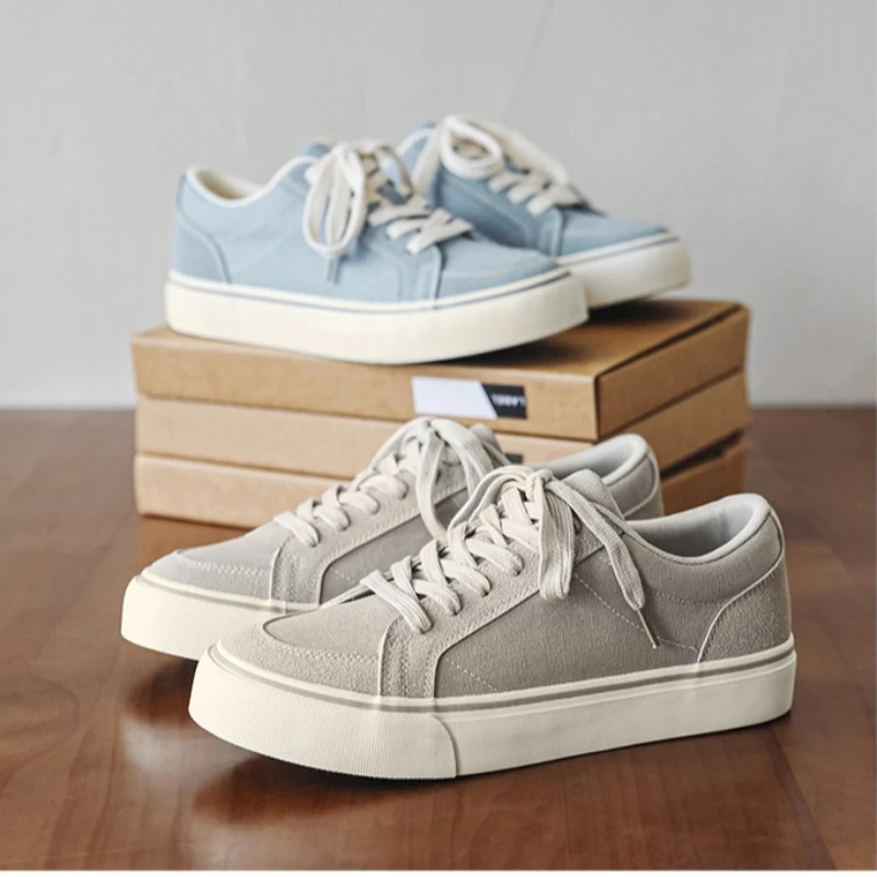 

Niche Four-season Style Versatile Fashionable Lace-up Vulcanized Solid Color Canvas Triple Vulcanized Shoes Low-top Men's Shoes