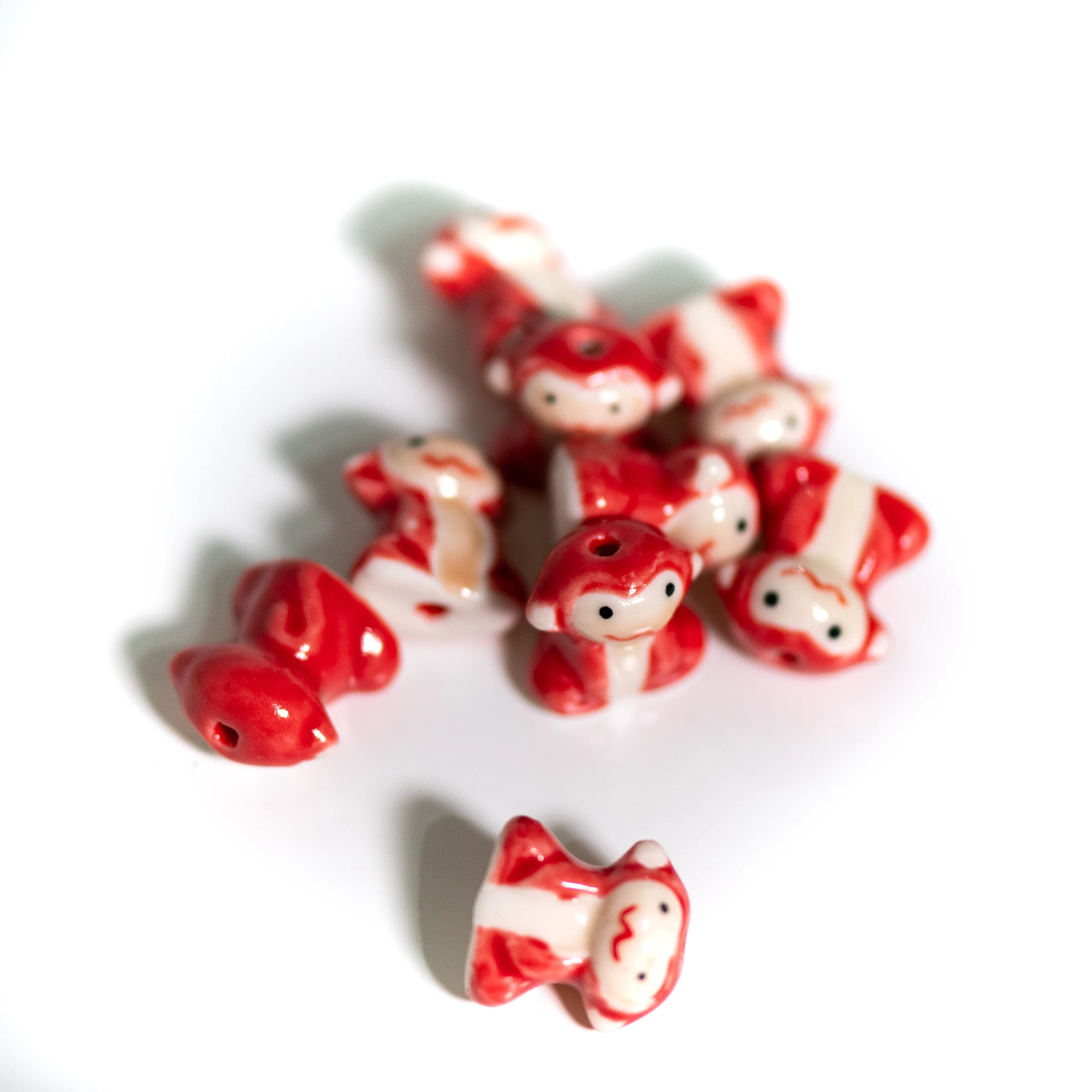 Handmade Ceramic Monkey Beads 15-18mm, 2.5-3mm Hole, Hand-Painted Cartoon Beads for DIY Jewelry Making, High-Temperature Fired,