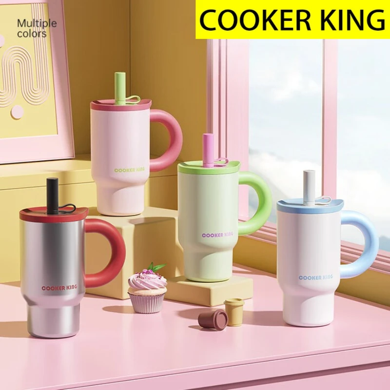 

COOKER KING 1PC Tumbler with Handle & amp Straw Lid, 27oz Insulated Stainless Steel Water Bottle, Easy to Clean– Hot/Cold Drink