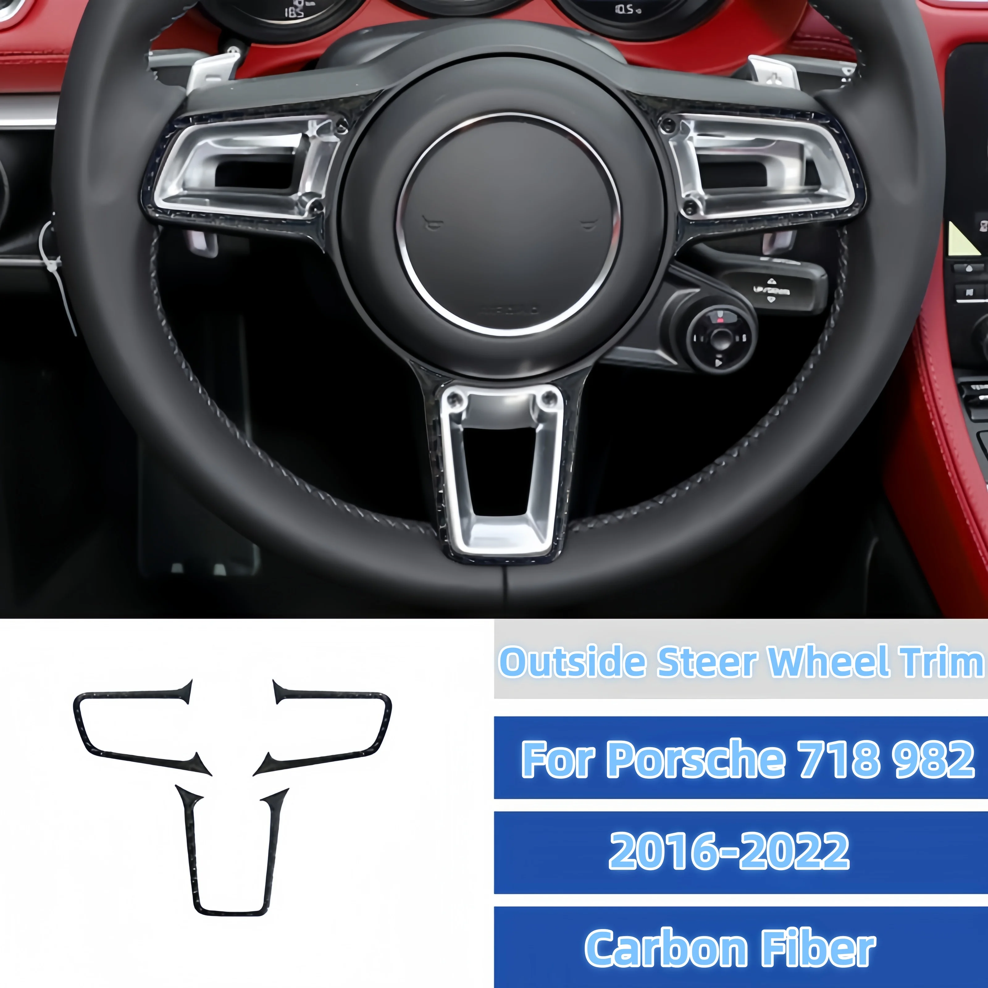 

For Porsche 718 982 Boxster Cayman 2016-22 Carbon Fiber Car Outside Steer Wheel Frame Trim Cover Decorative Sticker Accessories
