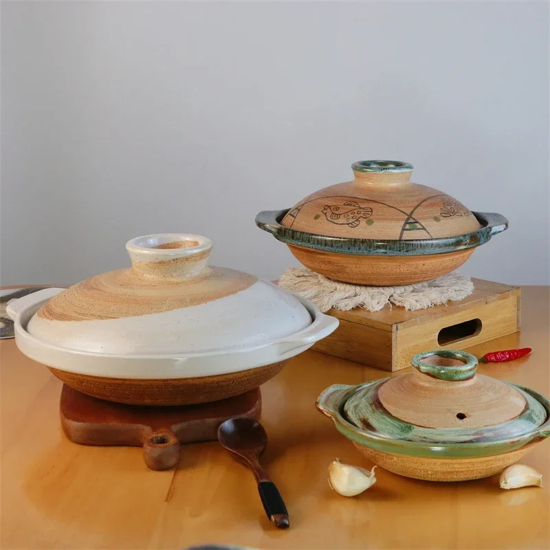 Japanese Clay Casserole Stew Pot Domestic Gas Casserole Soup Pot Open Fire Shallow Pot Ceramic Rice Cooking Pan For Gas Stove