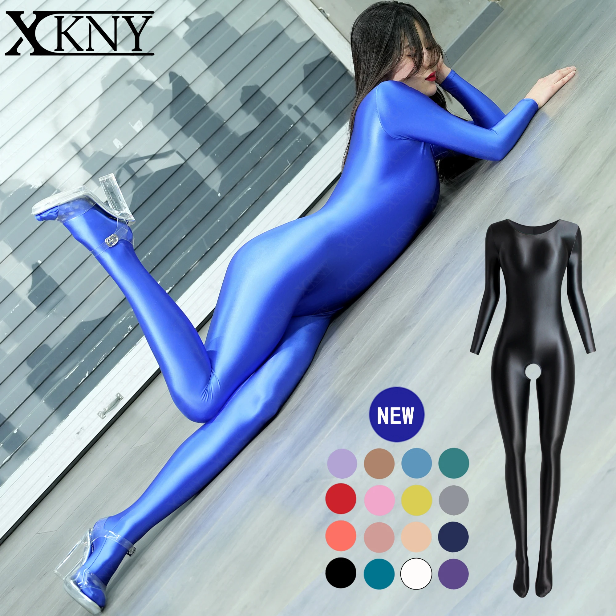 XCKNY oil glossy tights sexy smooth One Piece Skin Bodysuit Unisex glossy pants Yoga Pants sexy crotch pants Spandex Zentai Suit