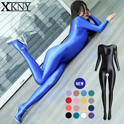 XCKNY błyszczące rajstopy olejne seksowne gładkie jednoczęściowe body Unisex błyszczące spodnie Spodnie do jogi seksowne spodnie w kroku Spandex Zentai Suit