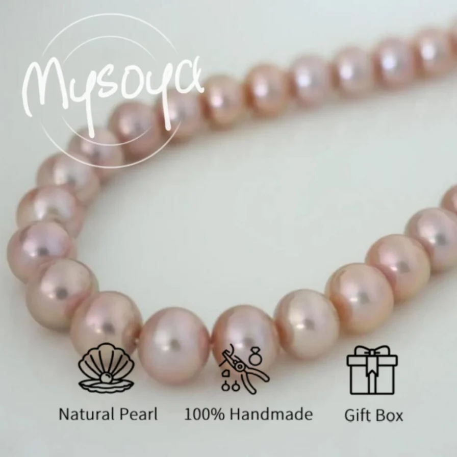

MYSOYA 10-11mm Large Natural Pink Edison Pearl Necklace For Women And Men Gift Box Birthday Wedding Anniversary Jewelry Gift