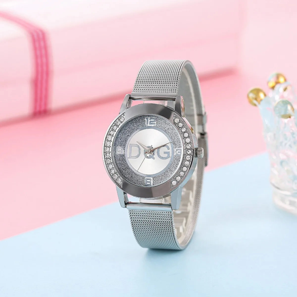 2025 New Rhinestone Dial Stainless Mesh Strap Women Quartz Watch