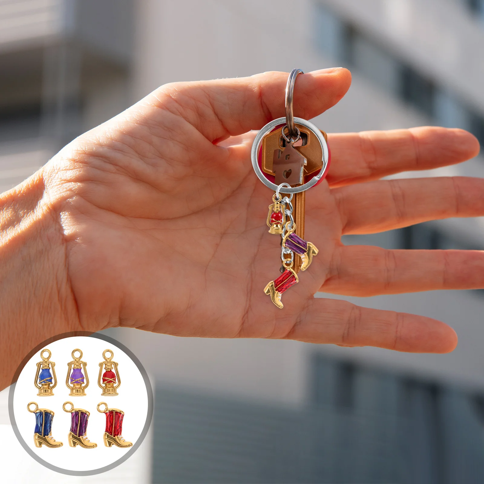 

6Pcs Stainless Steel Gold Western Boot Charms Double Sided Enamel Vintage Lantern Pendants DIY Jewelry Making Supplies Keychain