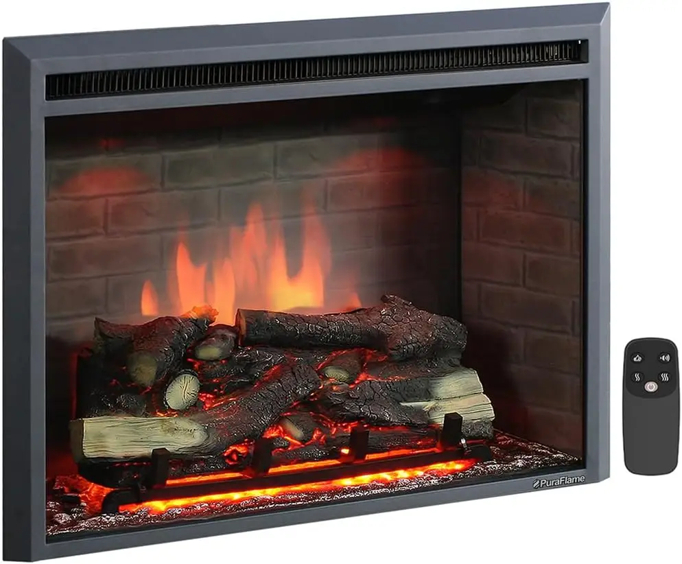 

PuraFlame Western Electric Fireplace Insert with Fire Crackling Sound, Remote Control, 750/1500W, Black, 29 59/64 Inches Wide