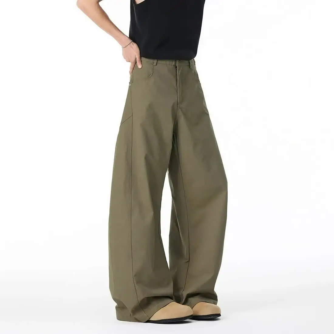 

American Retro White Scimitar Trousers Men and Women Summer High Street Wide-leg Casual Floor Pants