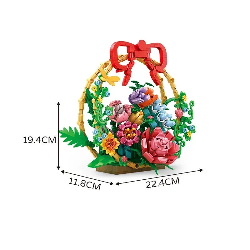 Simulação criativa de flor bonsai cesta de flores mesa decoração blocos de construção tijolos brinquedos presentes