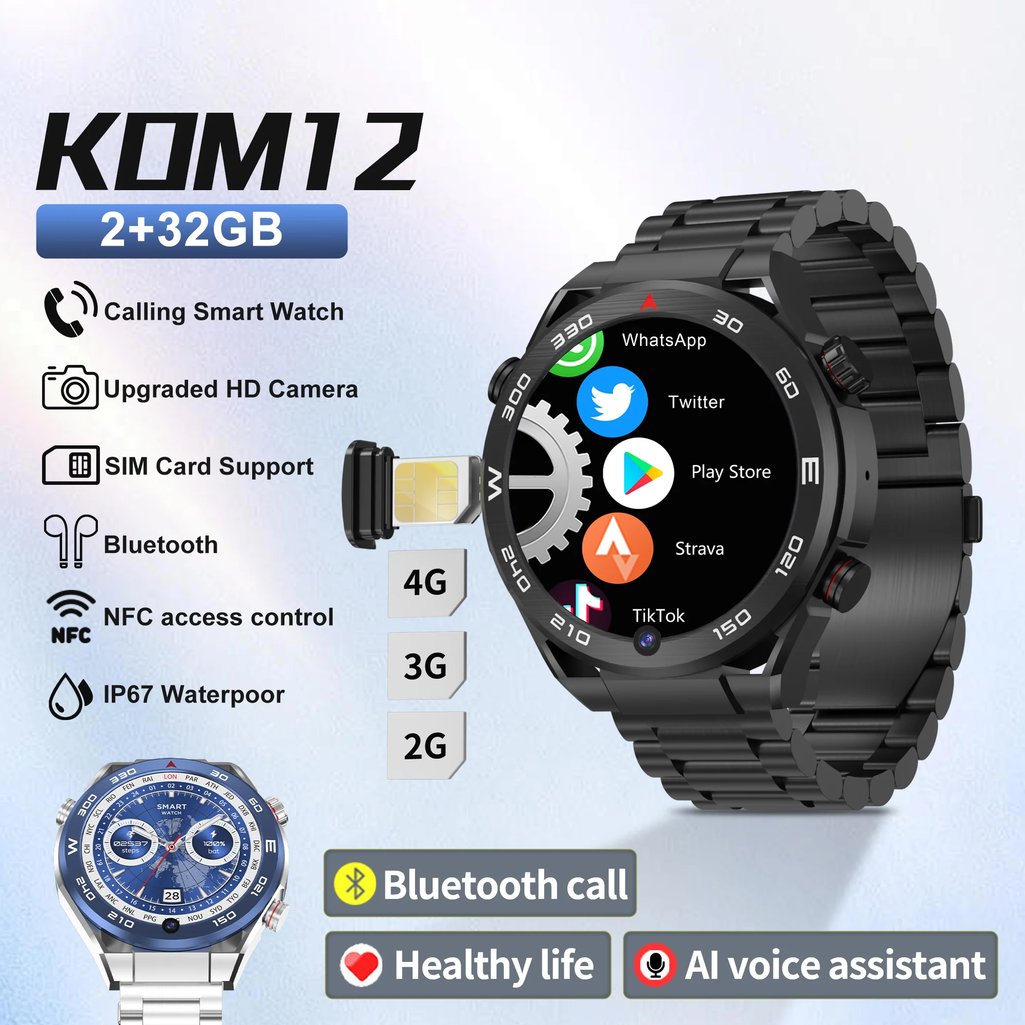 SERVO 4G LTE Watch Phone 1.62 Inch Android 8.1 Bluetooth Call WIFI GPS Camera 2GB+32GB Sport SIM card Smart watch Phone For Men
