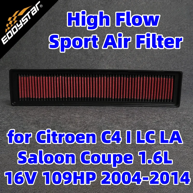 

High Flow Sport Air Filter for Citroen C4 I LC LA Saloon Coupe 1.6L 16V 109HP 2004-2014 BioFlex Washable Racing Intake Filters