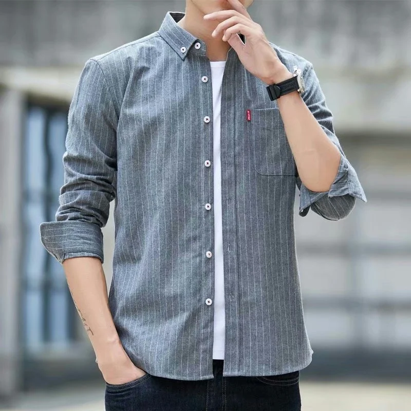 Wear-Resistant Long Sleeve Casual Shirt for Men Summer Leisure Stand Collar Jacket Outerwear Standard Fit Youth Trend Commute