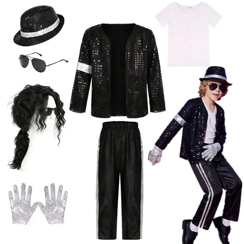 m-マイケル・ジャクソン子供服ハロウィンコスプレ誕生日パーティーダンス子供用コスチュームポップロックスーパースター男の子女の子衣装