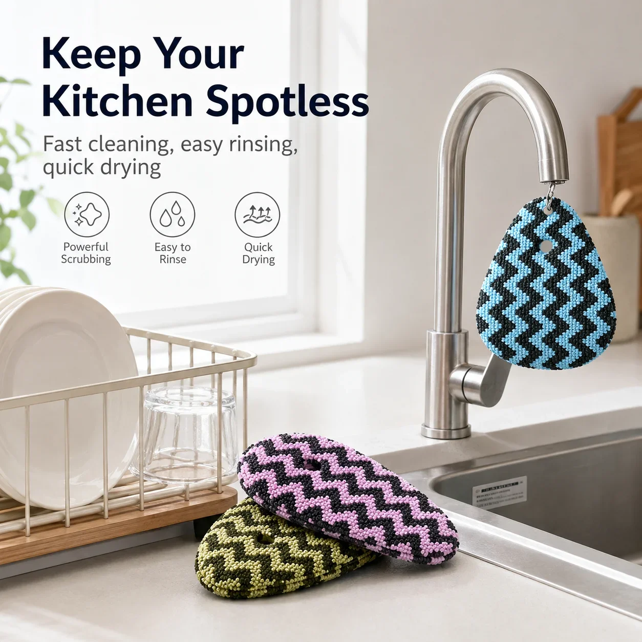 Water Drop Shape Dish Scrubber Sponge High Density Silver Wire Non Scratch Cleaning Pad Pot Scrubber Tool Kitchen Sponge