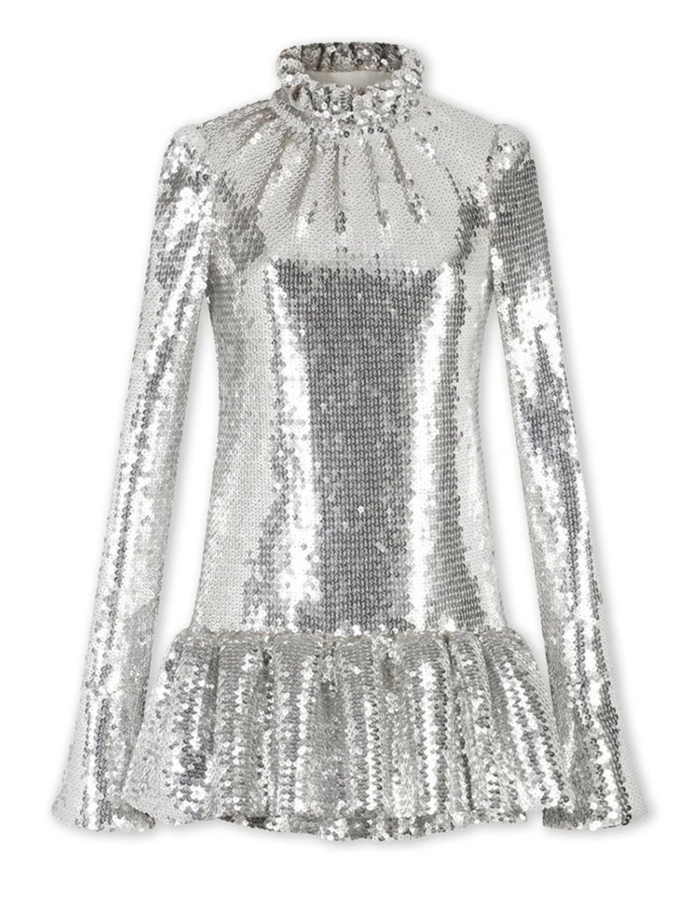 Reflective Sequined Mini Dress For Women Long Sleeves High Neck Prom Cocktail Gown Fashion 2024 Sequined Sparkle Cute Dresses