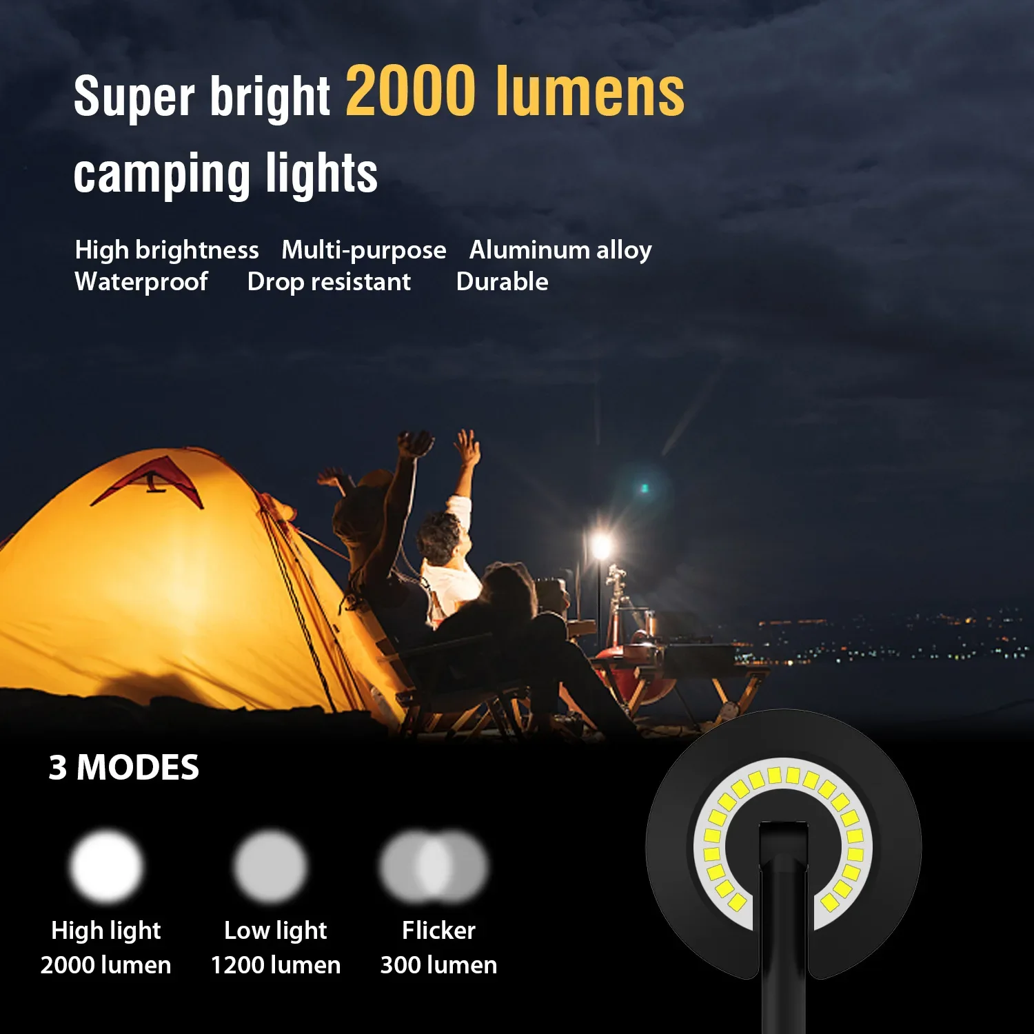 12000mAh Portable Camping Lantern Telescopic LED Work Light Rechargeable 2000LM Outdoor Fishing Tent Emergency Lamps with Tripod