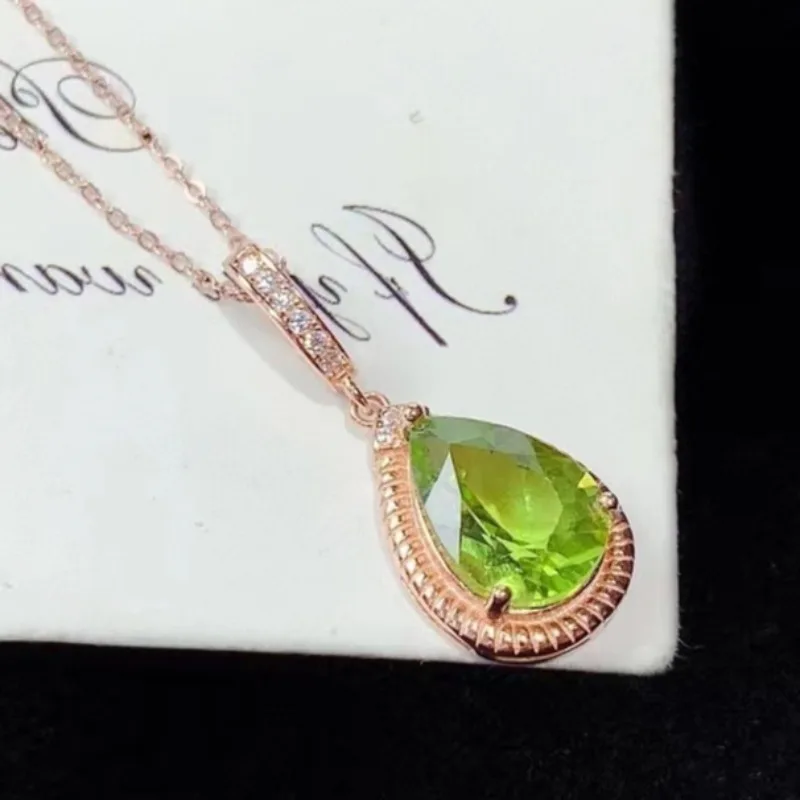 

Классический кулон из серебра 925 пробы с драгоценными камнями, ожерелье из натурального перидота, кулон для офисных женщин, 7 мм * 10 мм, ювелирные изделия из настоящего перидота