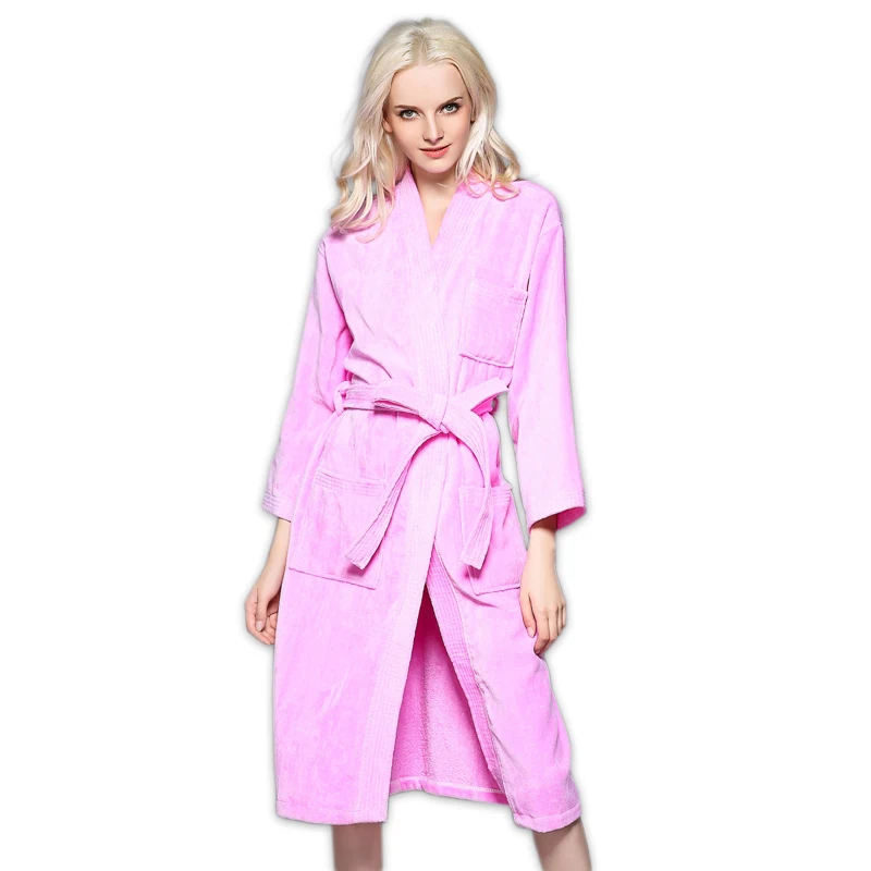 

Simple 100% cotton bathrobes women thicken Towel fabric long-sleeve fashion Kimono SPA Hotels robes robe femme