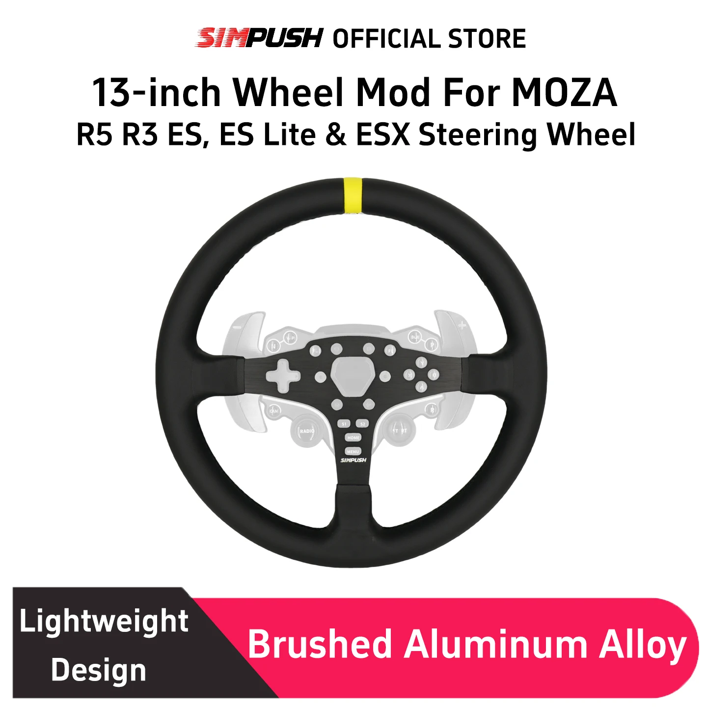 Image of SIMPUSH 13 Zoll (33 cm) Rundes Lenkrad Mod Rally Sim Racing für MOZA R5 R3 ES ES Lite & ESX Lenkrad