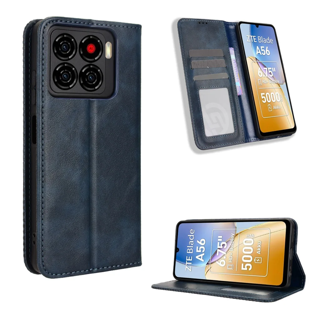 

Auroras For ZTE Blade A56 4G Flip Leather Retro Magnetic Bracket Card Bag Wallet Phone Case For ZTE Blade A56 4G Shell