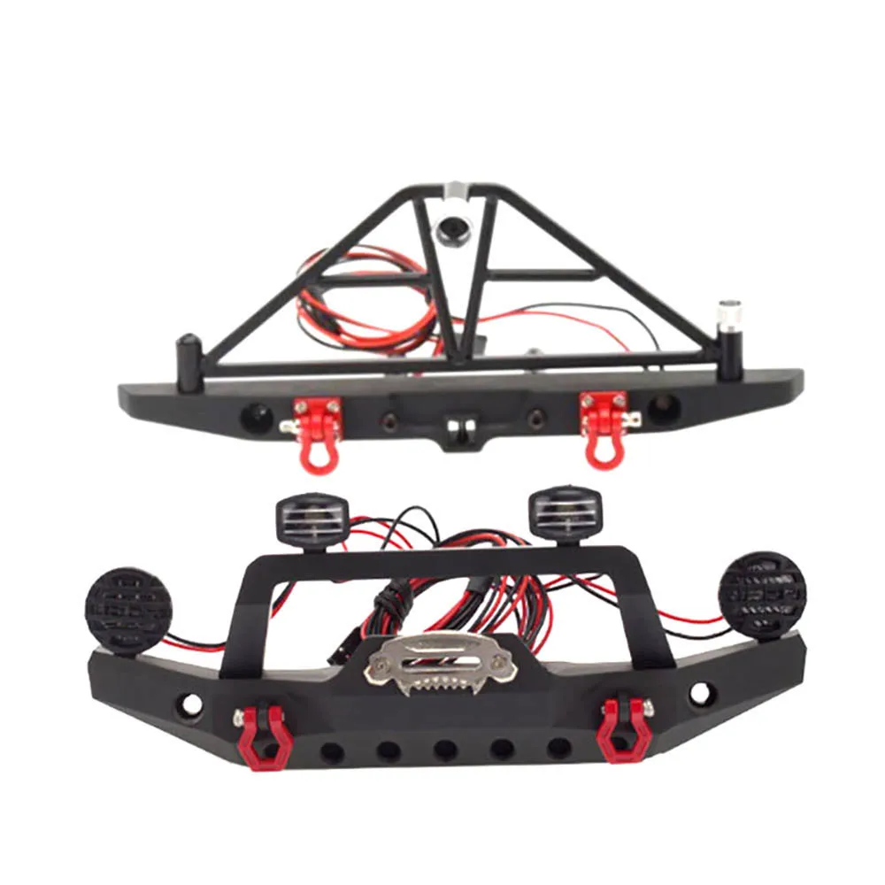 Metal Front Rear Bumper with Car light for 1/10 RC Crawler Traxxas TRX4 TRX-4 Axial SCX10 SCX10 II iii 90046 90047