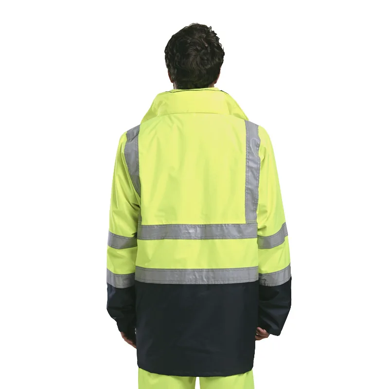 Jaket dua warna untuk pria, jaket reflektif Hi Vis, jaket tahan air, mantel hangat tahan angin musim dingin 5 dalam 1