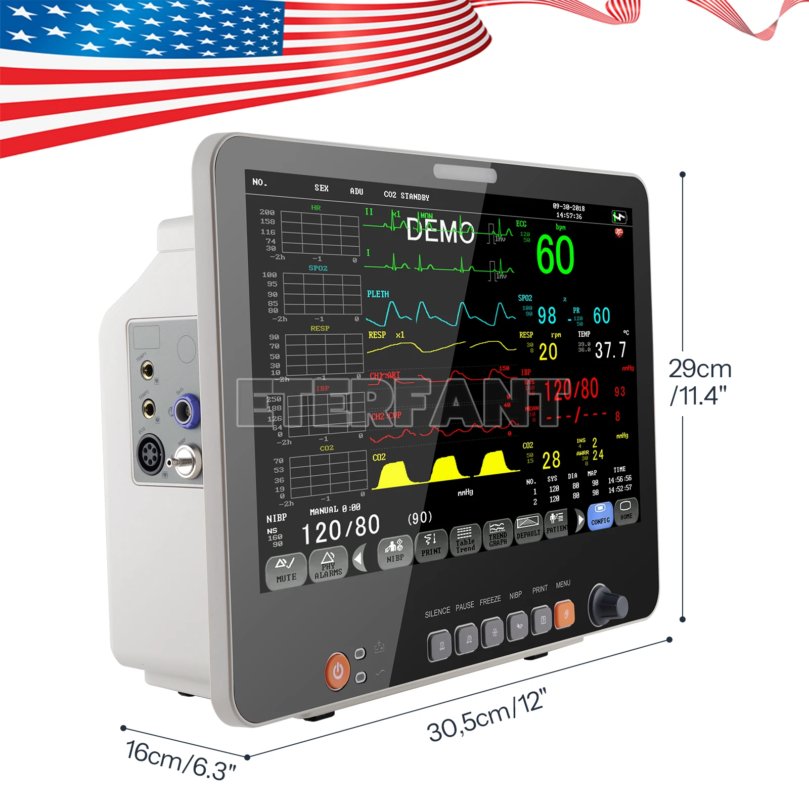 ETERFANT 15.6 بوصة مراقبة المريض ICU CCU علامة حيوية للمستشفى ECG NIBP RESP TEMP SPO2 PR 3 أوضاع العمل PM15B