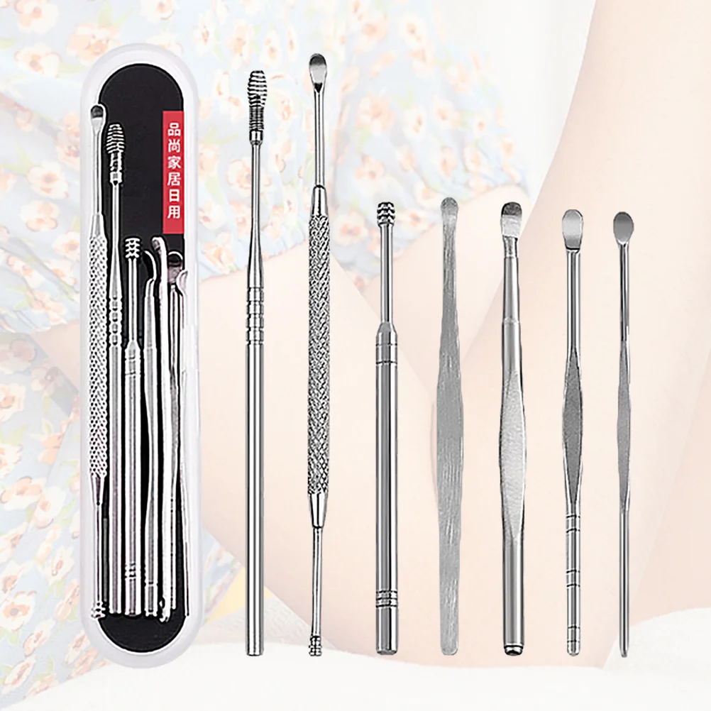 

7pcs Cleaning Tools Set Stainless Steel Ear Wax Removal Tool Lightweight Portable Skid Resistance Handle For Home Dorm Use Ear