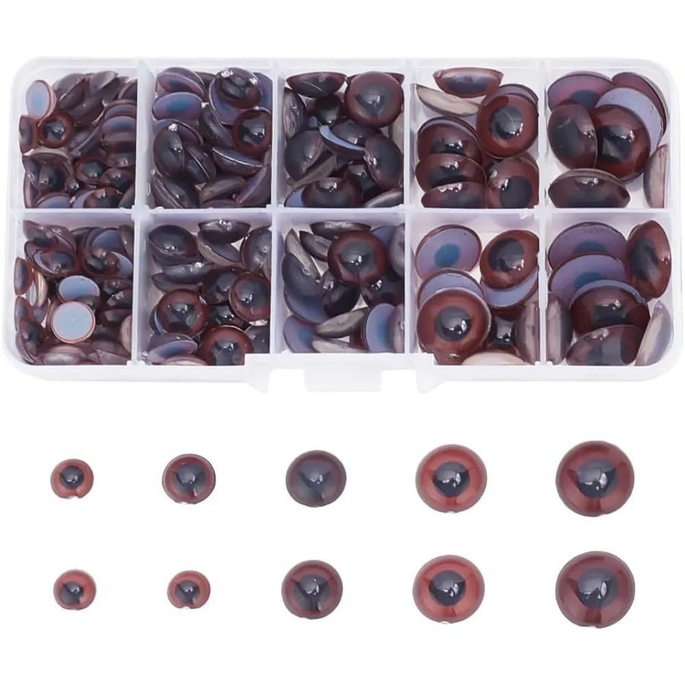 240 Pcs 5 Sizes Round Craft Eyes, Brown Plastic Craft Eyes Cabochon Eyes Half Round False Eye Animal Eye Cartoon Eye for Teddy