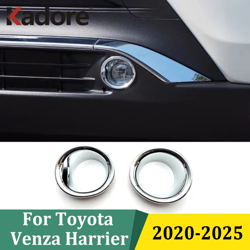 

For Toyota Venza Harrier 2020 2021 2022 2023-2025 Chrome Front Foglight Cover Fog Light Lamps Trim Ring Sticker Car Accessories