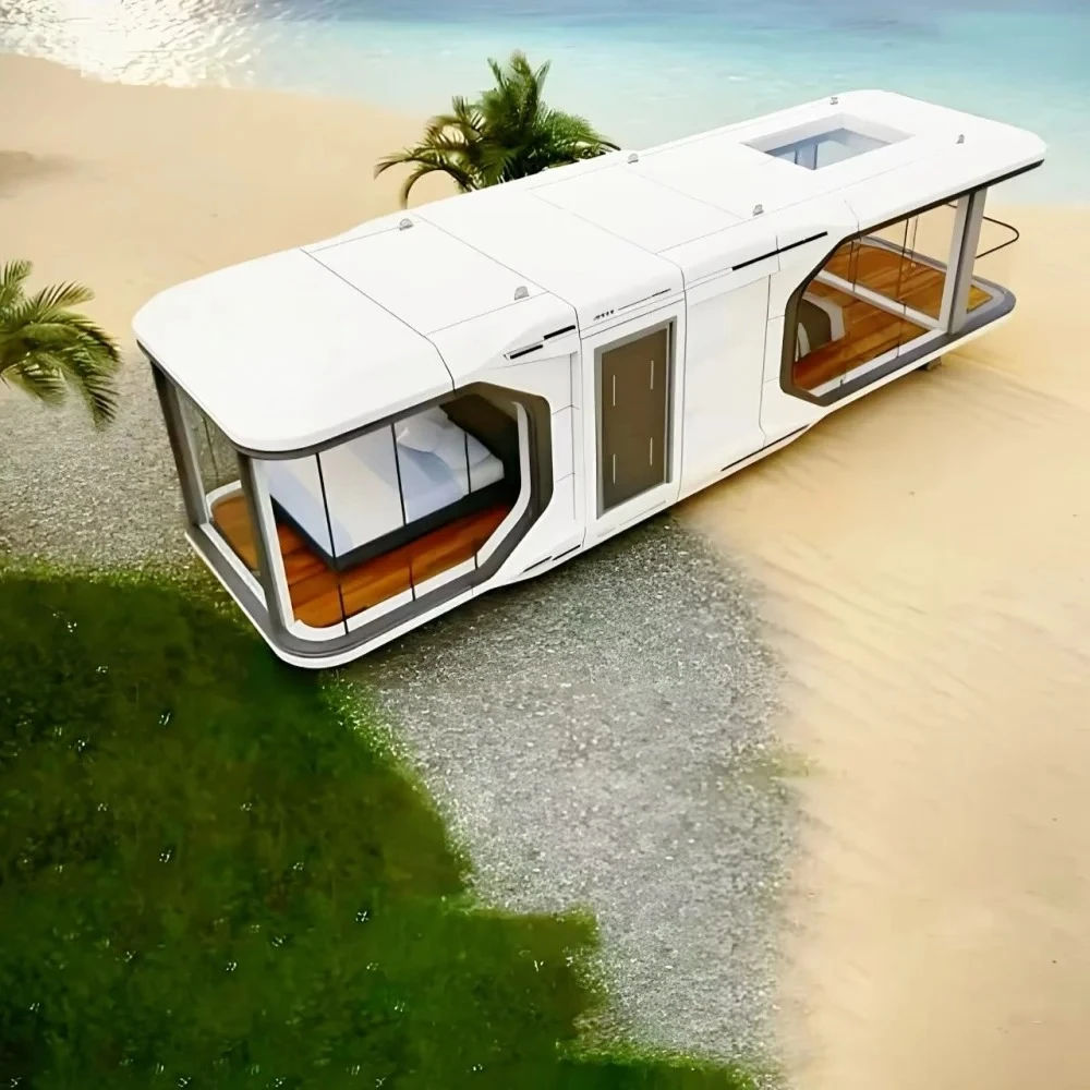 منزل حاوية جاهز بتصميم حديث للاستخدام العائلي، منزل صغير محمول للمكتب في الفناء الخلفي