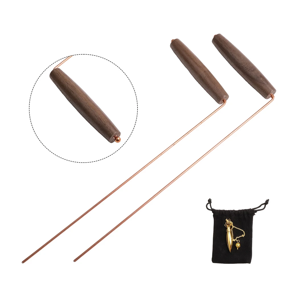 

99.9% Copper Dowsing Rods Set Metal Detector With Wooden Handles For Dragon Seeking Water Treasure Finding Tools