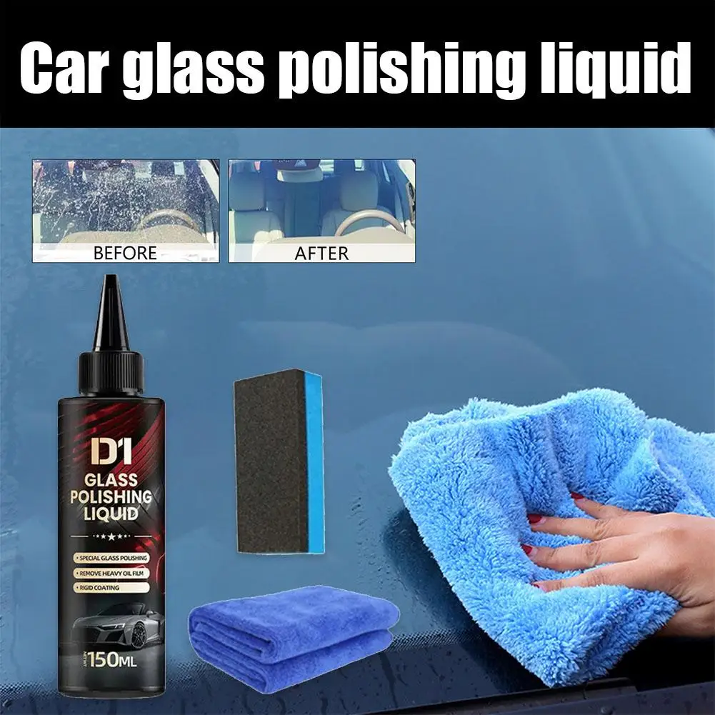 Car Glass Polish Liquid With Towel Sponge Removes Water Car Streak-Free Accessories Stains Visibility Haze-Free Enhances Spary