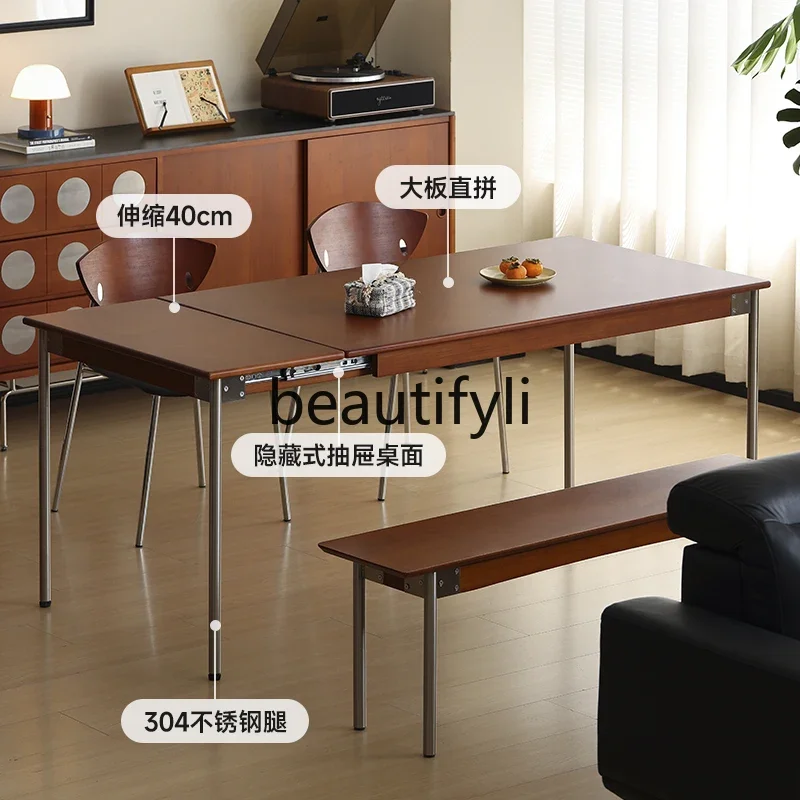 

Nordic retro solid wood retractable dining table household rectangular foldable small apartment dining table