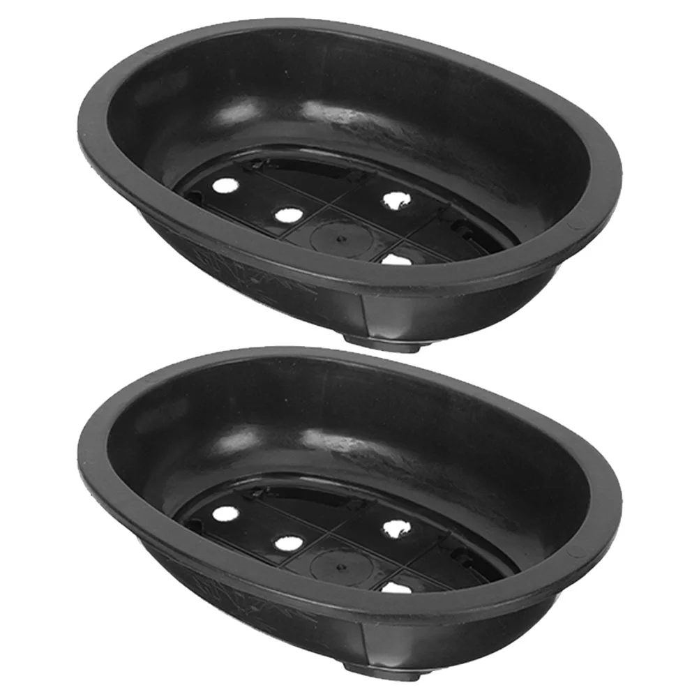 2 Pcs Flower Pots Flowerpot Bonsai Training Hotel Small with Drainage Container Black Tray Rainy Large