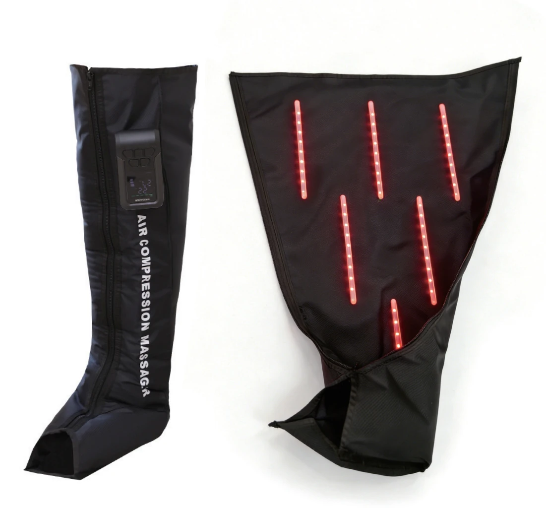 Wireless 660nm Red Light Air Compression Boots Massager with 5 Overlapping and Timing Control for Legs Boosting Flow