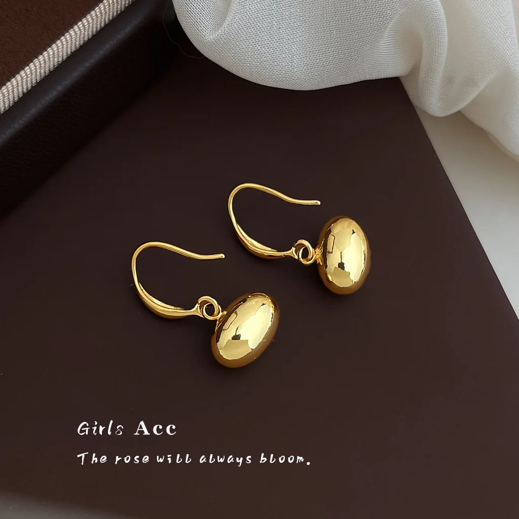 

Minimalist Smooth Geometric Bean Women Drop Earrings Classic Fashion Commuter Niche Light Luxury Premium Oval Stud Ear Jewelry