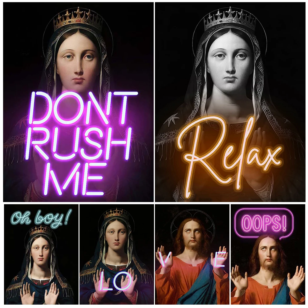 Lustige Jesus Jungfrau Maria Religion Porträt Poster Wand Bilder Für Wohnzimmer Nordic Poster Wand Kunst Leinwand Malerei Ungerahmt