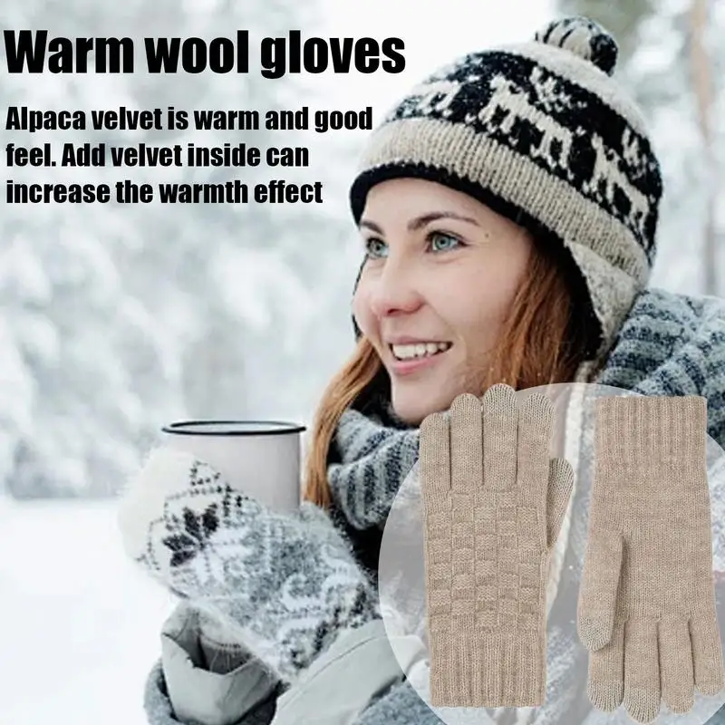 Winter Knitting Gloves Cold Weather Outdoors Elastic Mittens Comfortable Winter Checkere Motorcycle Mittens For Cycling Skiing