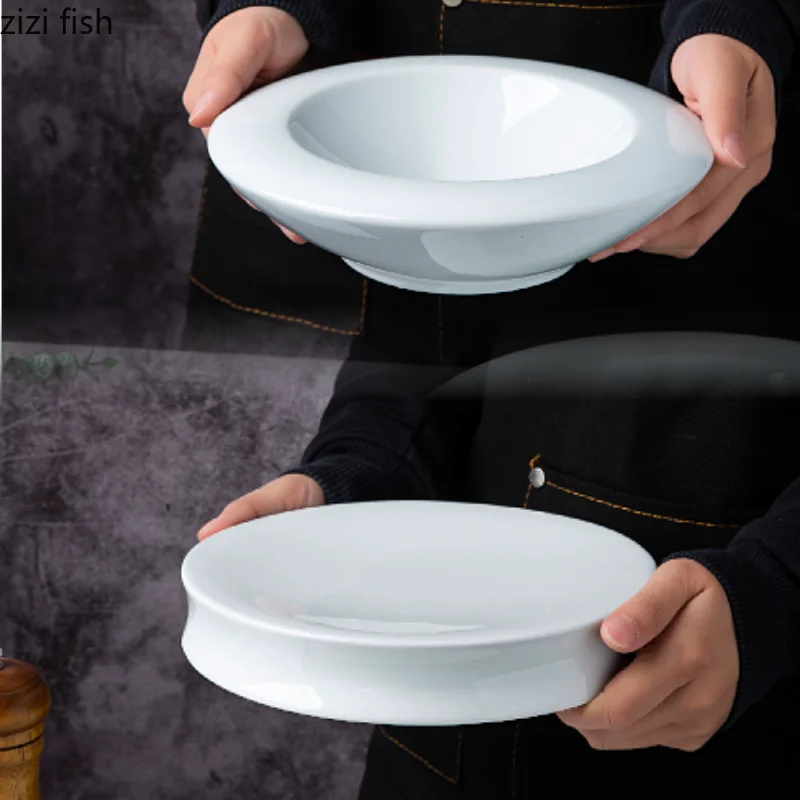 

White Ceramic Dining Plate Thick Dessert Plates Dim Sum Dish Sting Disc Western Steak Plate Sushi Plates Fruit Bowl Snack Tray