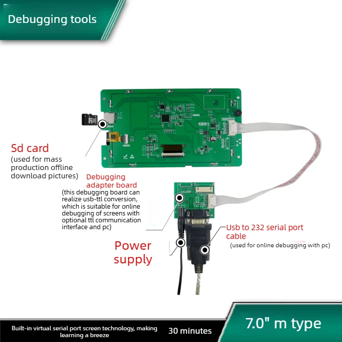 

7-дюймовый дисплей с интерфейсом 8P, простая версия, последовательный экран для связи 232/TTL серии M, ЖК-экран